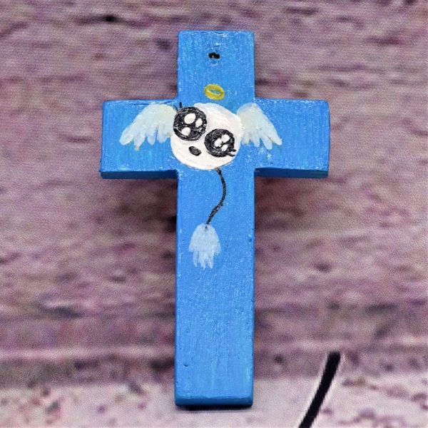 Lustiges Engerl auf Mini-Holzkreuz